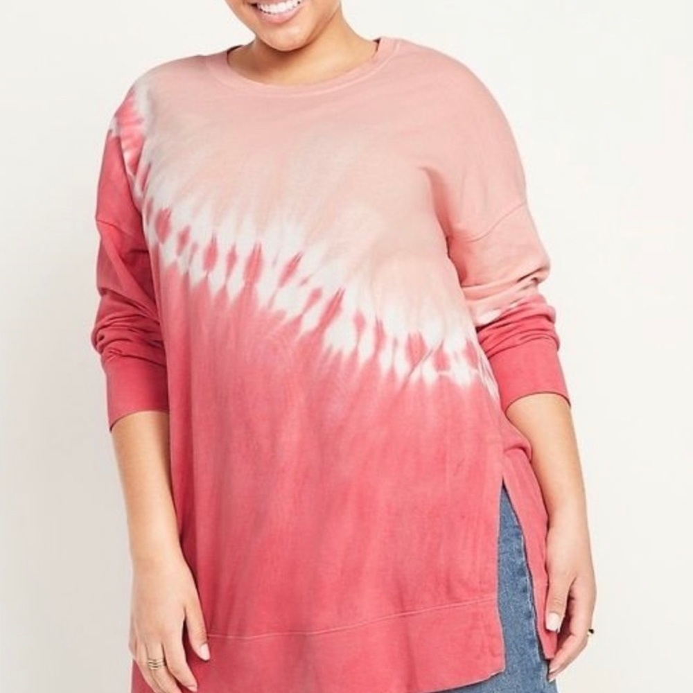 Old Navy Oversized Vintage Tie Dye Tunic Sweatshirt Sugar Coral Pink Medium